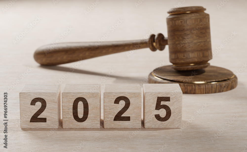 2025 New Year and judge gavel on table. Justice, Law, lawyer, judgment, justice, new laws, rules, decrees, taxes, precedents, court decisions, auction. new laws in year 2025. 2025 New Year and judge gavel on table. Justice, Law, lawyer, judgment, justice, new laws, rules, decrees, taxes, precedents, court decisions, auction. new laws in year 2025.