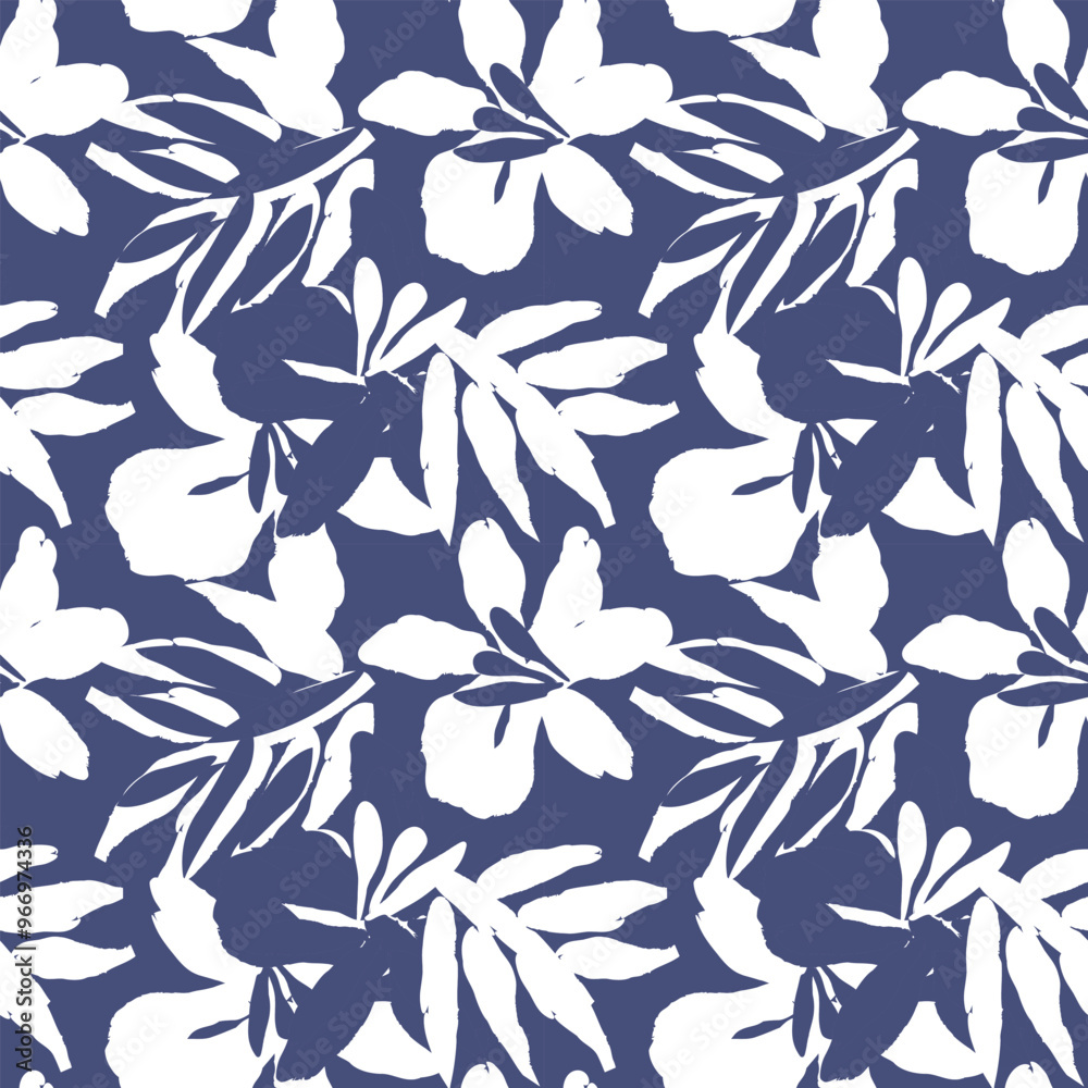Fototapeta premium Blue Abstract Floral Seamless Pattern Design