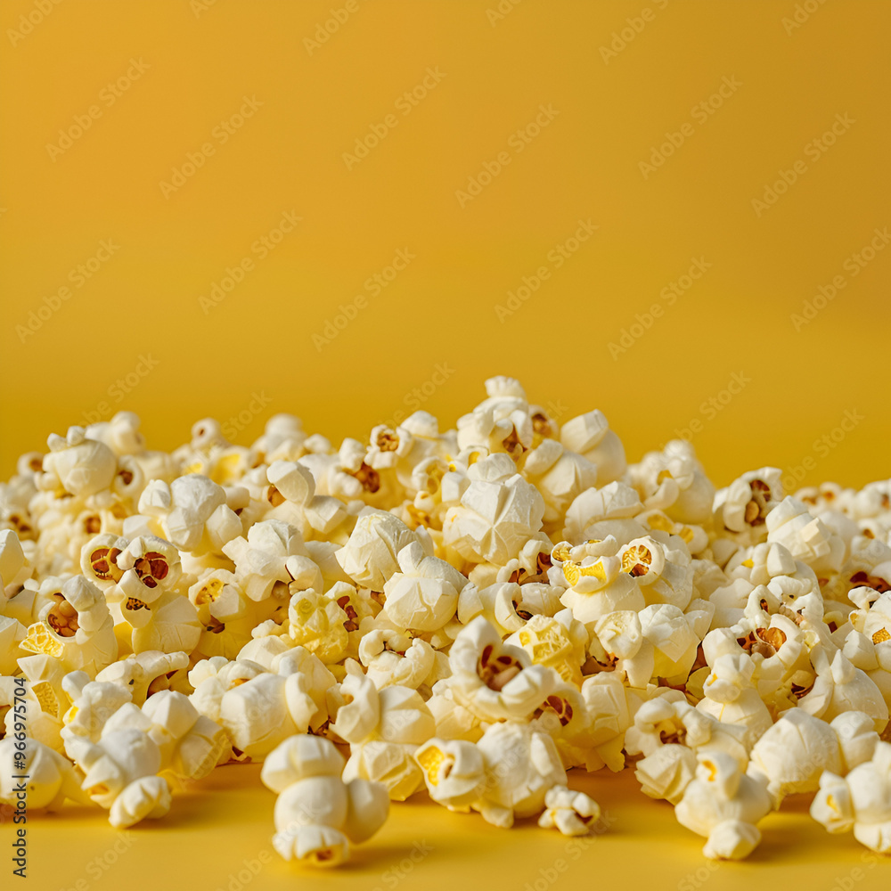 An AI generated Tasty popcorn on the yellow background An AI generated Tasty popcorn on the yellow background