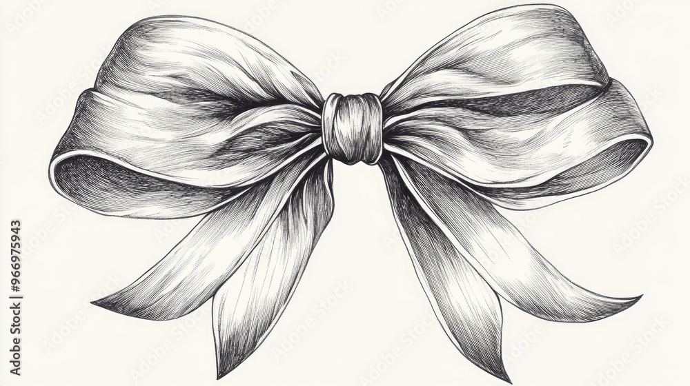 Elegant ribbon intricately knotted in a bow illustrated in a graphic style using pen and ink Elegant ribbon intricately knotted in a bow illustrated in a graphic style using pen and ink