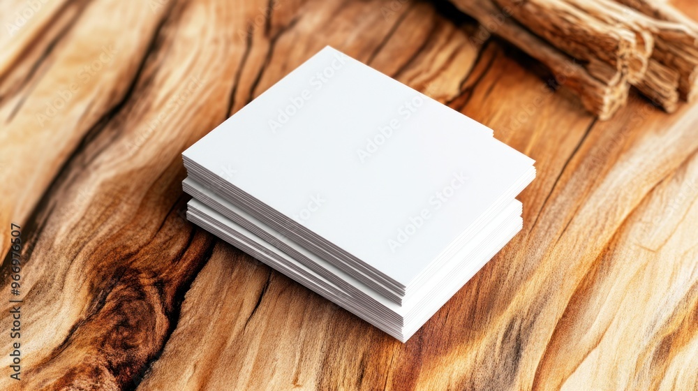 Fototapeta premium Stack of White Paper on Wooden Table.