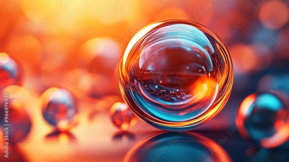 Abstract Glass Sphere with Red and Blue Reflections. Abstract Glass Sphere with Red and Blue Reflections.