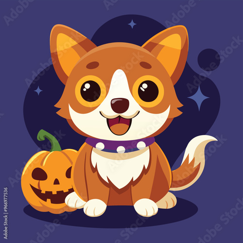 Cute cartoon siberian husky puppy on pastel background.
