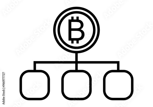 Icono negro de red conectada a moneda bitcoin 