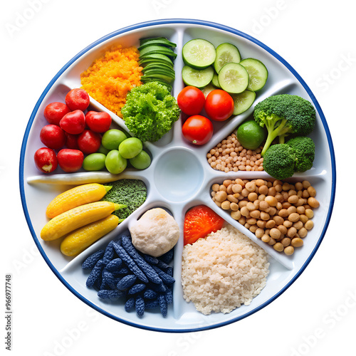 A plate with Sections for Proper Nutrition PNG on a white Transparent Background 