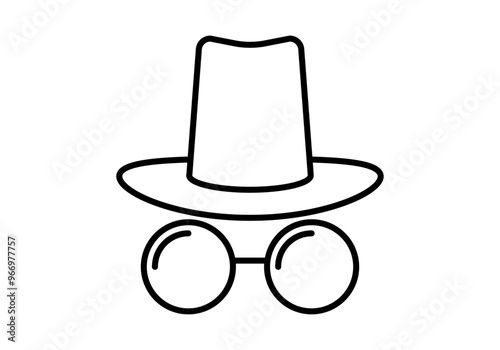 Icono negro de sombrero de copa y gafas de espía 