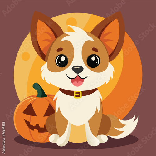 Cute cartoon siberian husky puppy on pastel background.