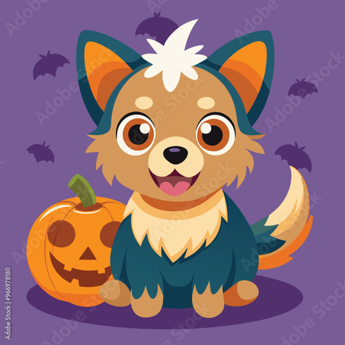 Cute cartoon siberian husky puppy on pastel background.