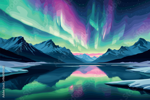 Vibrant Northern Lights Over Tranquil Mountain Lake
