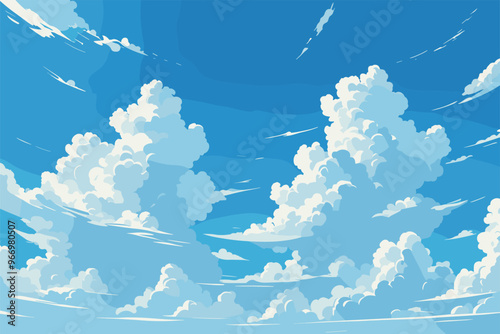 Bright Blue Sky with Fluffy White Clouds