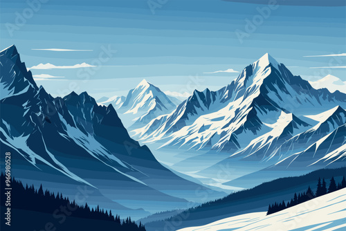 Majestic Snow Capped Mountain Peaks in Winter