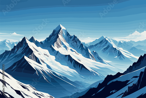 Majestic Snow Capped Mountain Peaks in Winter