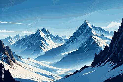 Majestic Snow Capped Mountain Peaks in Winter