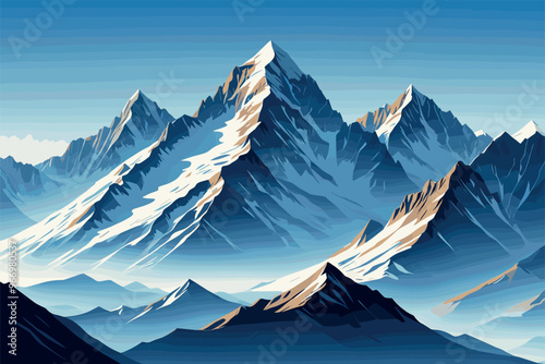 Majestic Snow Capped Mountain Peaks in Winter