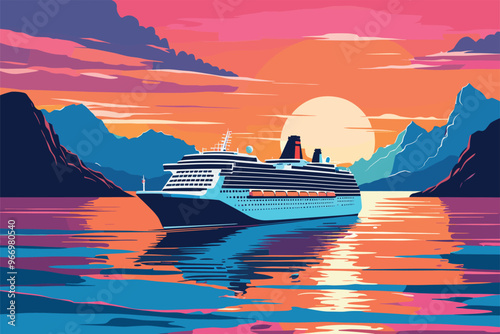 Cruise Ship Sailing at Sunset on Calm Waters