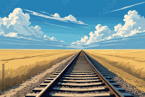 Endless Railway Tracks Through Golden Wheat Fields