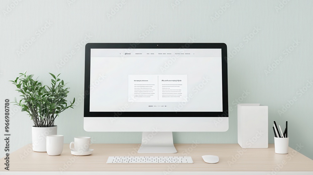 Minimalist Home Office Workspace with iMac Desk Plant and Accessories Minimalist Home Office Workspace with iMac Desk Plant and Accessories