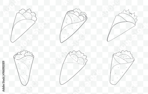 Print Veggie Quesadilla Line Art Vector Collection Featuring Detailed Illustrations of Mexican Inspired Vegetarian Dishes