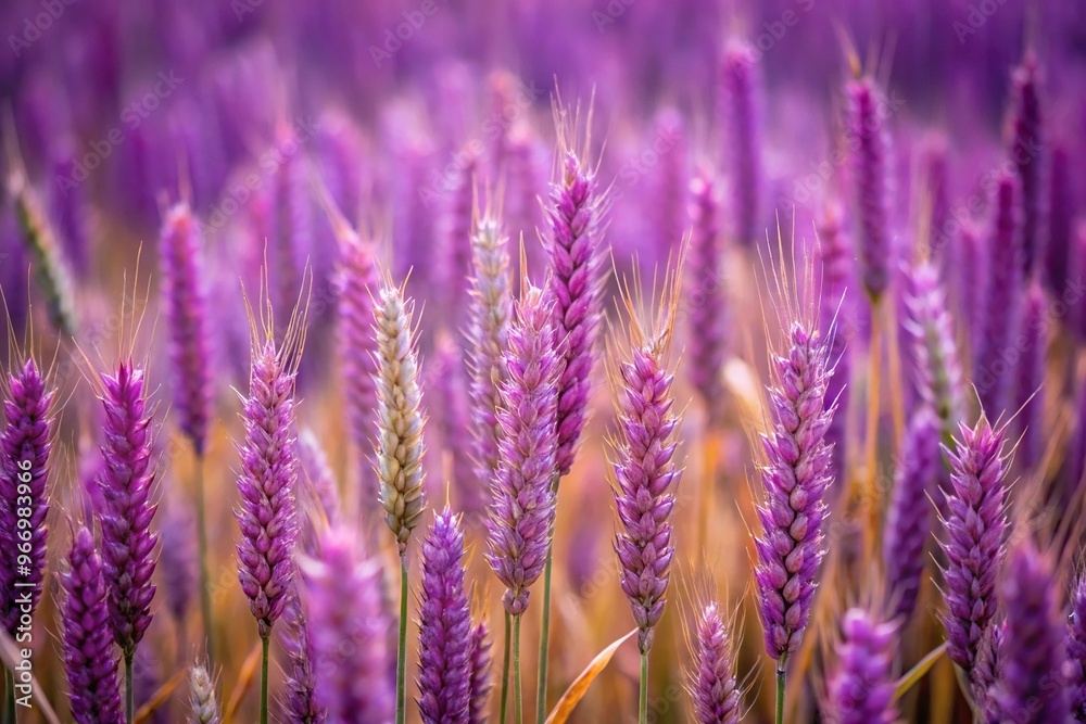 Obraz premium Symmetrical purple spikelets of field cereal in a wild field