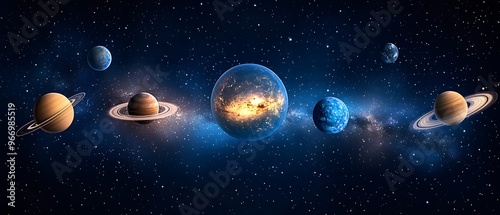 Stunning cosmic view of planets in the vast universe, showcasing their beauty against a starry backdrop. photo