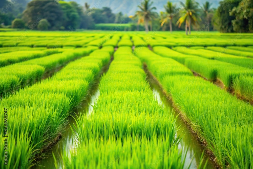 Symmetrical selective soft focus green grass rice field background Symmetrical selective soft focus green grass rice field background