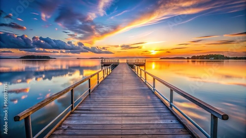 Symmetrical sunset at small pier on shore of Lauttasaari Helsinki