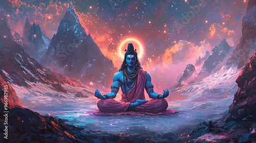 Maha Shivratri festival celebration hindu lord god shiva in Magical lights background