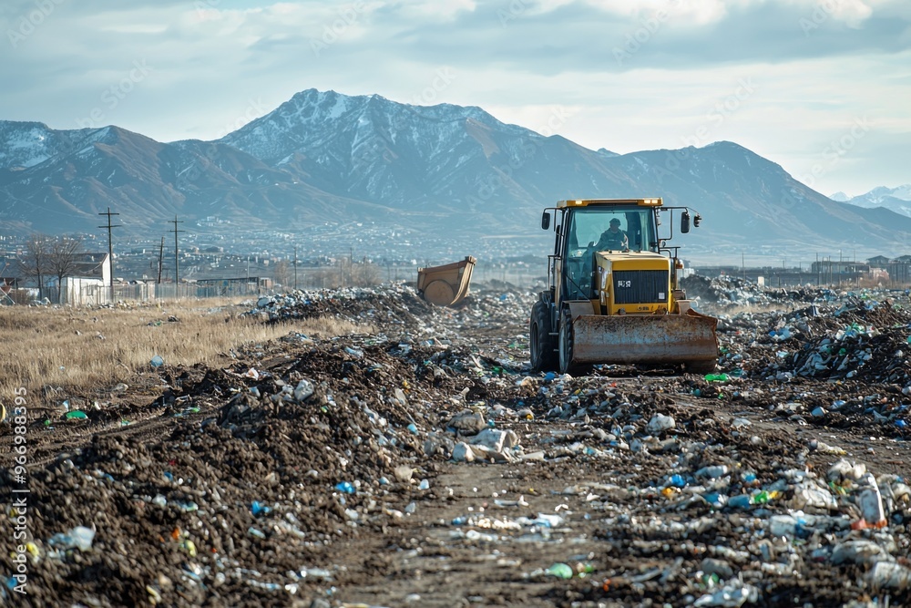 Waste landfill illustration created with Generative AI Waste landfill illustration created with Generative AI