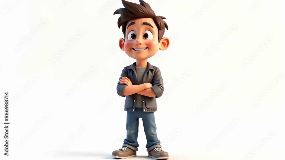 Confident smiling cartoon man standing on white background, positive and cheerful successful male character, happy and confident cartoon person. Confident smiling cartoon man standing on white background, positive and cheerful successful male character, happy and confident cartoon person.