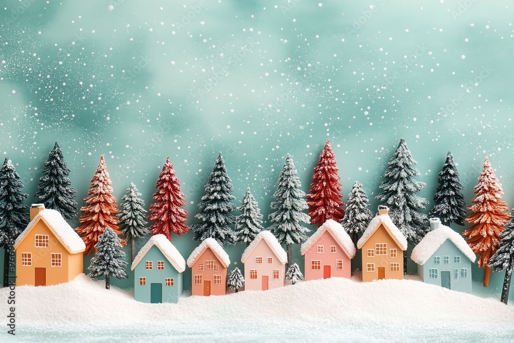 Fototapeta premium risograph printing illustrator a seamless pattern with cute Christmas trees for festive packaging design