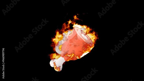 Burning Raw Meat. Fire Effect Animation on Transparent Background Isolated 4K Video. Visual Effects and Motion Graphics Element.