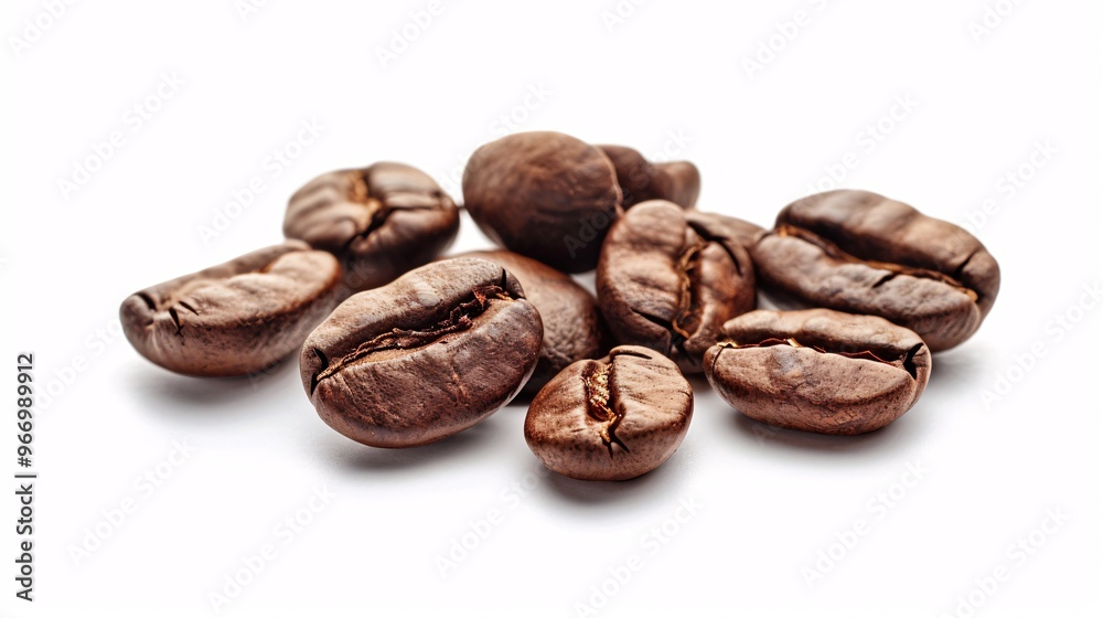 Roasted java beans on a white backdrop.