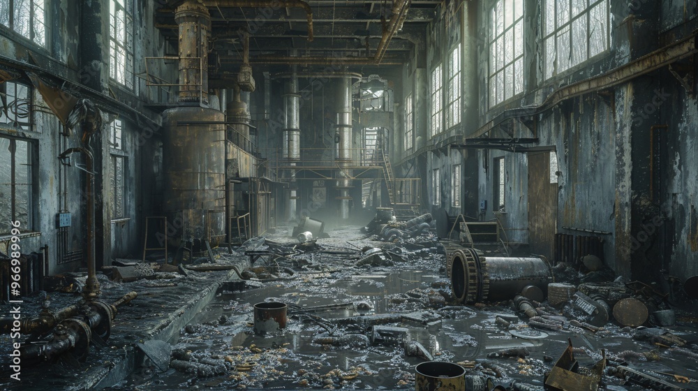 Remnants of a severely contaminated manufacturing facility from an industrial era. Remnants of a severely contaminated manufacturing facility from an industrial era.