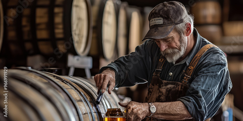 old distillery method of making bourbon whiskey. Pride of master distiller.