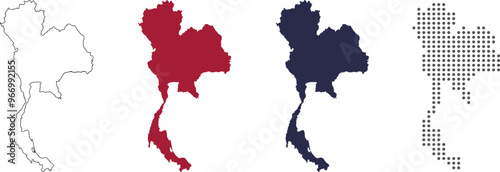 Thailand map detailed in outline, flat, dotted style