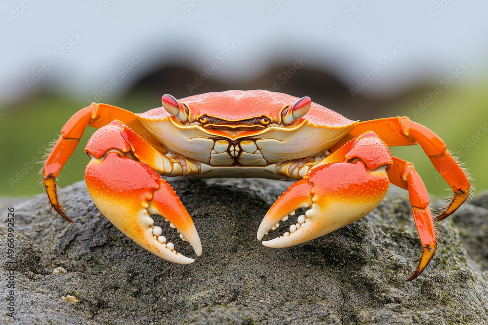 Vibrant orange crab on rocky surface close-up Vibrant orange crab on rocky surface close-up