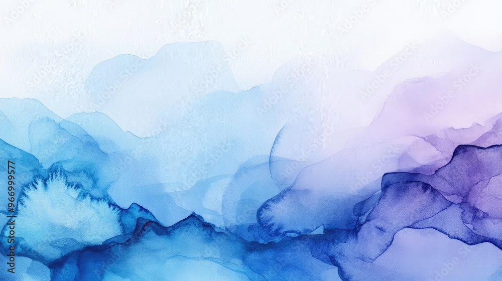 Fototapeta premium A serene blend of blue and purple abstract watercolor, creating a calming and tranquil ambiance for various design projects.