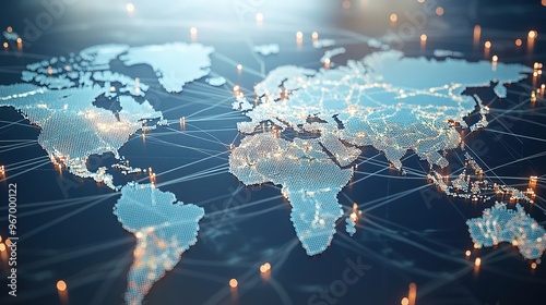 Fototapeta Naklejka Na Ścianę i Meble -  Digital world map with glowing connections