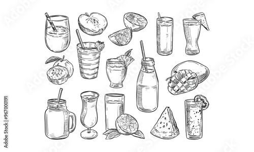 fruit juice handdrawn collection