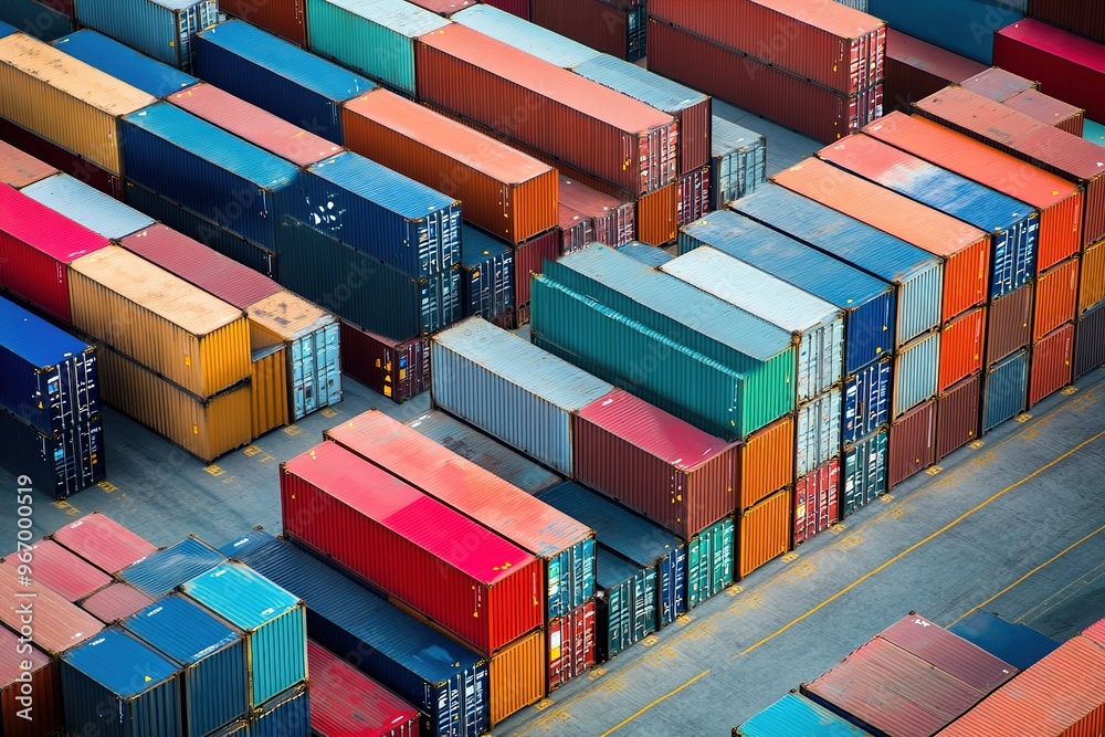 Fototapeta premium Multicolored cargo containers stacked at a port