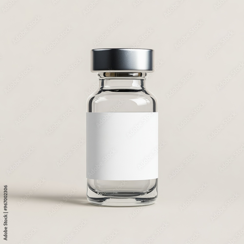 Transparent PNG format for a vial label mockup on an injection bottle.