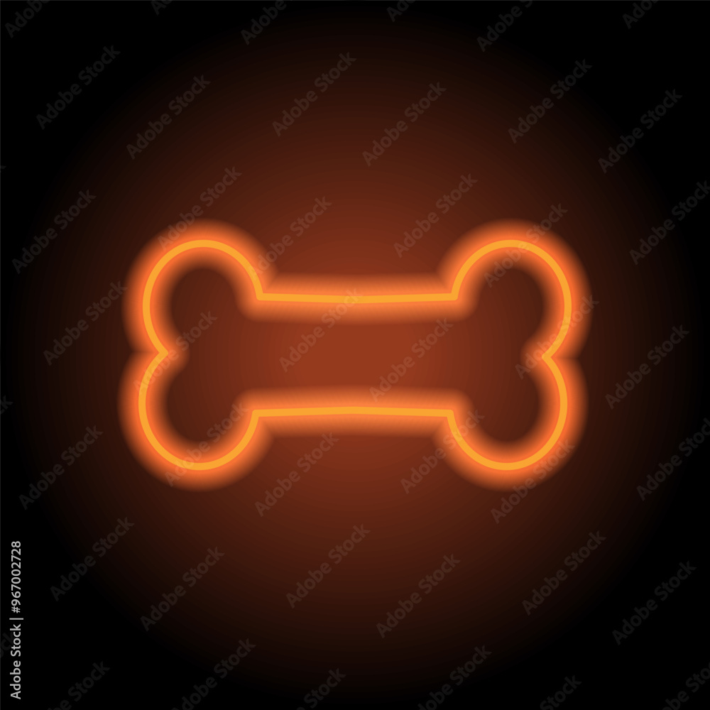 Bone simple icon vector. Flat design. Orange neon on black background Bone simple icon vector. Flat design. Orange neon on black background