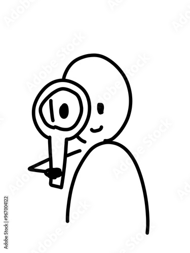 虫メガネで見る人のゆるいイラスト