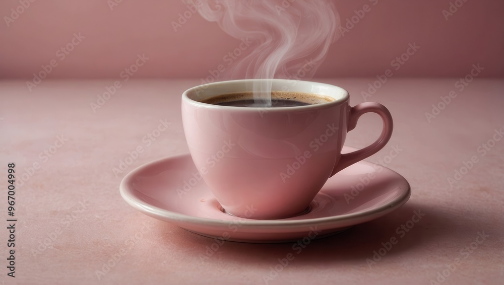 A pink coffee cup with steam coming out of it A pink coffee cup with steam coming out of it