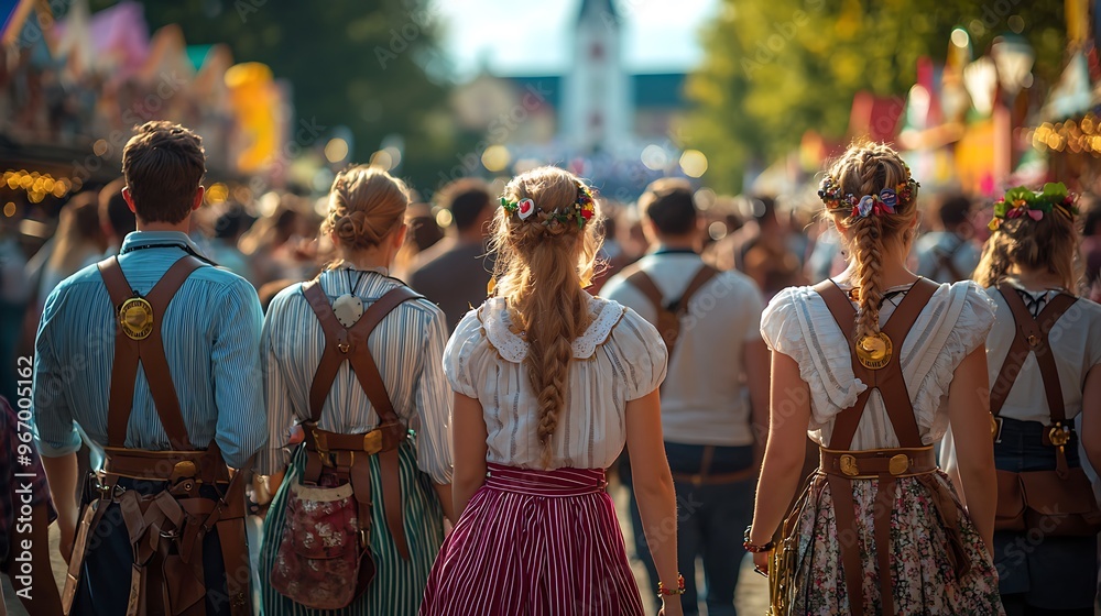 Traditional German clothing brings life to an Oktoberfest celebration, with dirndls and lederhosen dancing. Traditional German clothing brings life to an Oktoberfest celebration, with dirndls and lederhosen dancing.