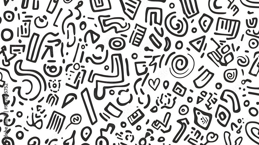 Abstract Black and White Doodle Pattern with Geometric Shapes Abstract Black and White Doodle Pattern with Geometric Shapes