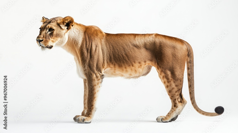 Obraz premium A Lioness Standing on a White Background