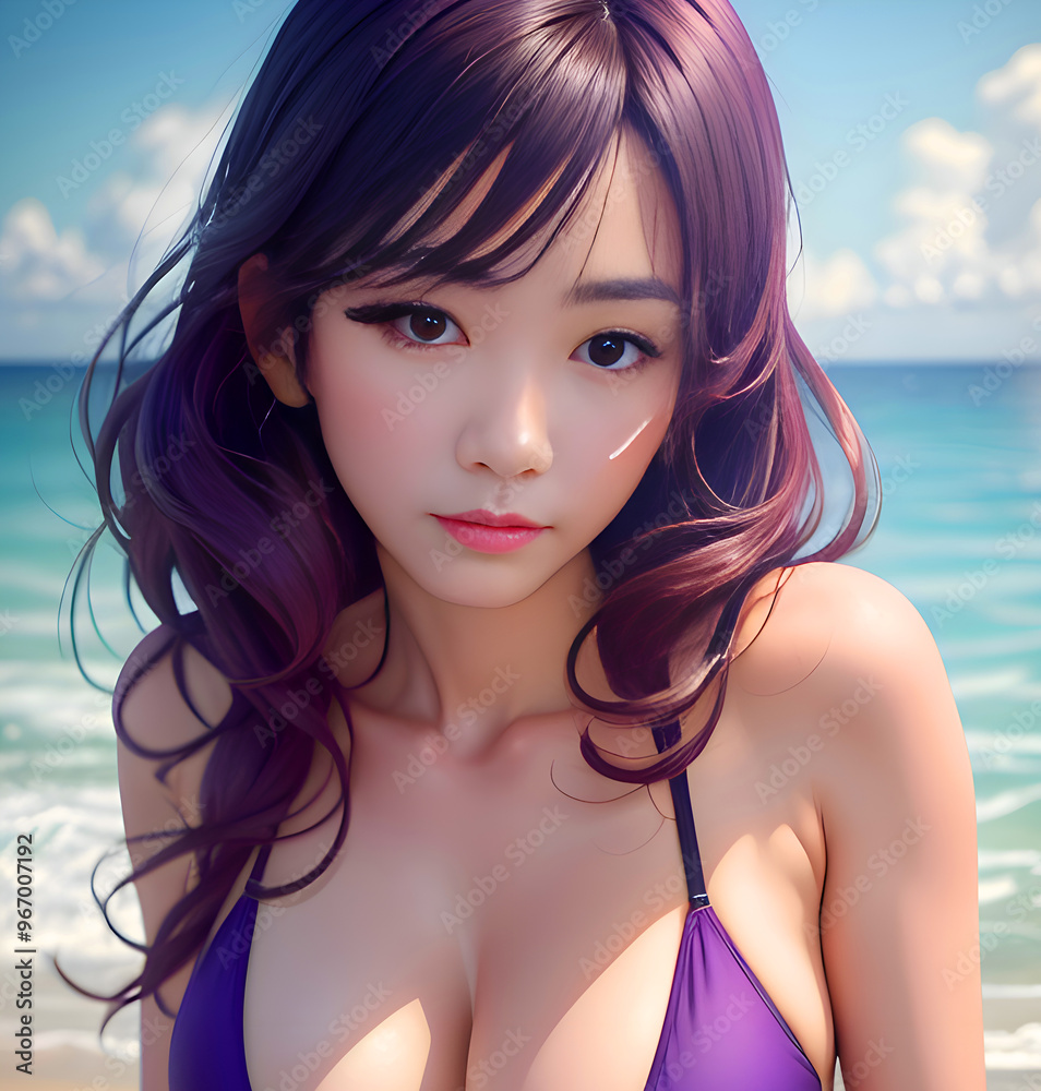Portrait of an Asian woman posing sexy on the beach. AI-Generated Portrait of an Asian woman posing sexy on the beach. AI-Generated