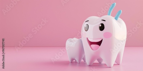 cute tooth 3d kawaii character on a pastel blue background photo