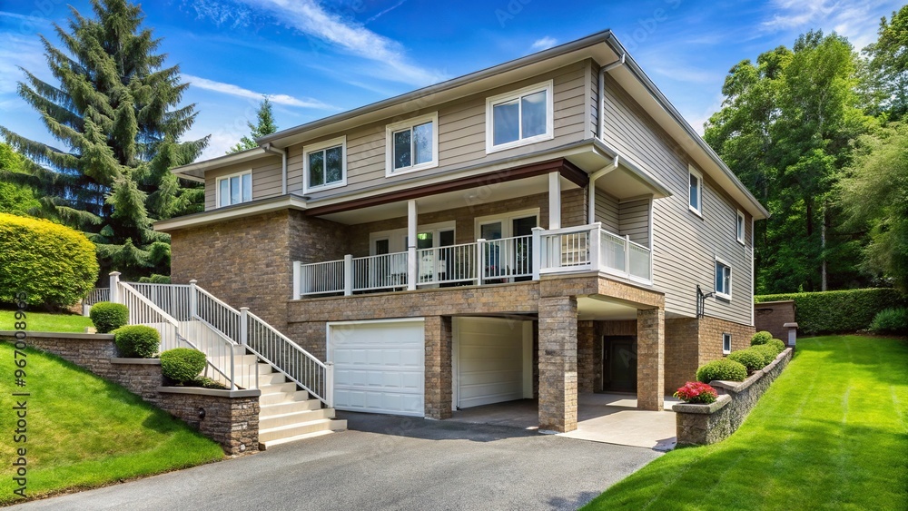Tilted angle exterior of a house with a basement rent apartment Tilted angle exterior of a house with a basement rent apartment